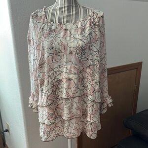 Lane Bryant White Flutter Sleeve Blouse with Ruffled Details